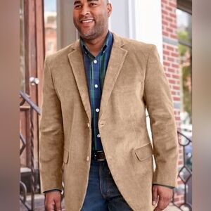 Mens Lands End Tan Corduroy Blazer Jacket Button Up Sport Coat Size Large